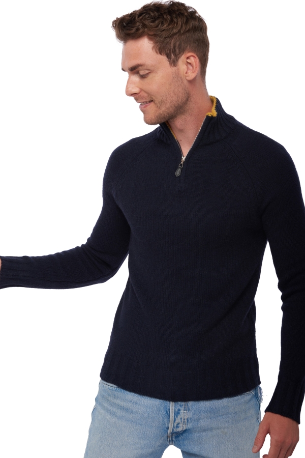 Cashmere & Yak men polo style sweaters howard midnight blue mustard s